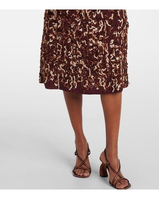 Dries Van Noten Purple Sequined Silk Midi Skirt