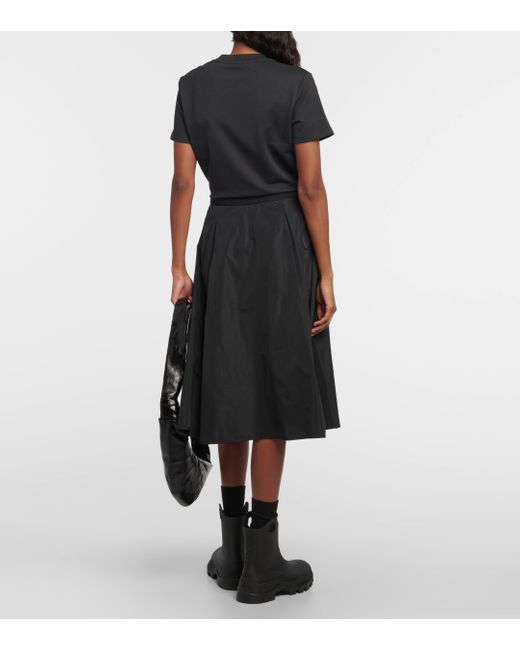 Moncler Black Belted Embellished Cotton Midi Dress