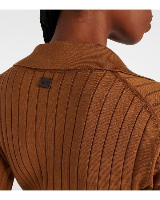 Tod's Brown Ribbed-Knit Silk And Cotton Midi Dress