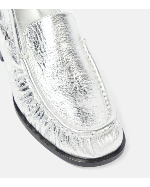 Dries Van Noten White Metallic Leather Loafers