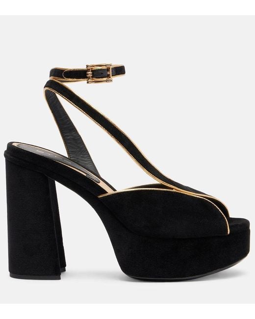 Etro Black Asymmetrical Velvet Platform Sandals