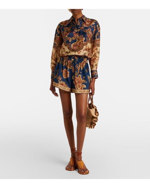 Zimmermann Blue Aster Printed Silk Shorts