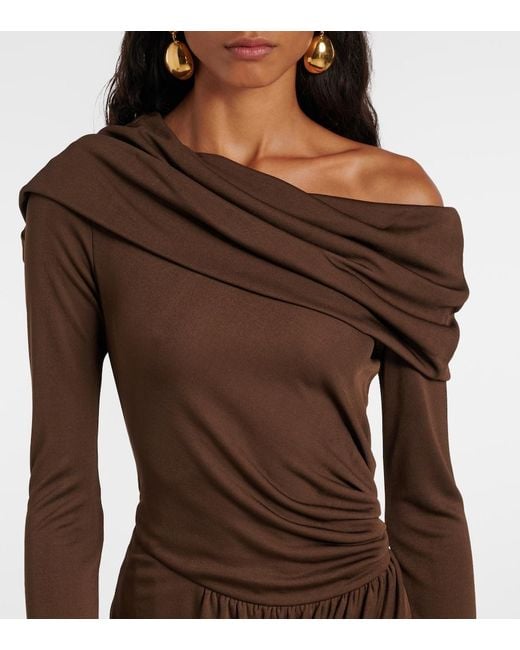 Oscar de la Renta Brown Off-Shoulder Jersey Gown