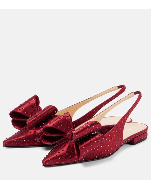 Mach & Mach Red Le Cadeau Embellished Satin Slingback Flats