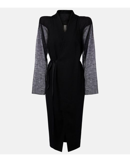Rick Owens Black Cyclops Wool Wrap Coat