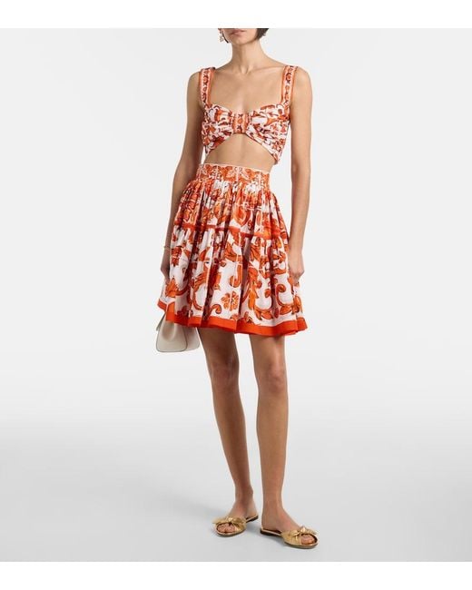 Dolce & Gabbana Red Majolica Cotton Poplin Crop Top