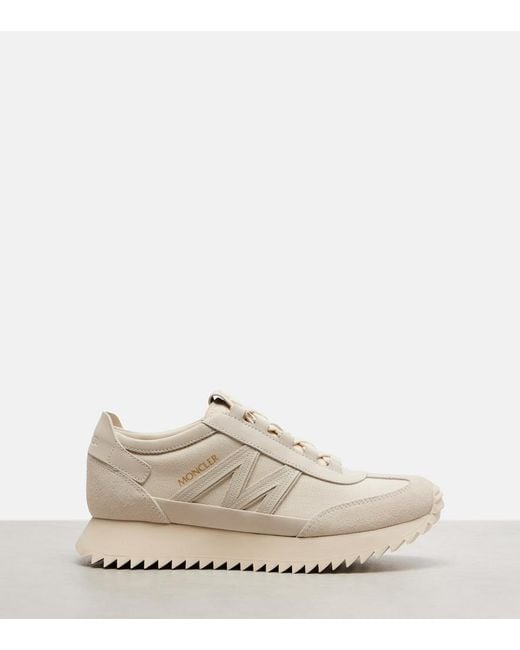 Moncler White Pacey2 Suede-Trimmed Sneakers