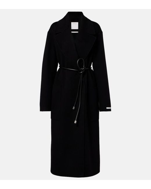 Sportmax Black Belted Oversized Virgin Wool Wrap Coat