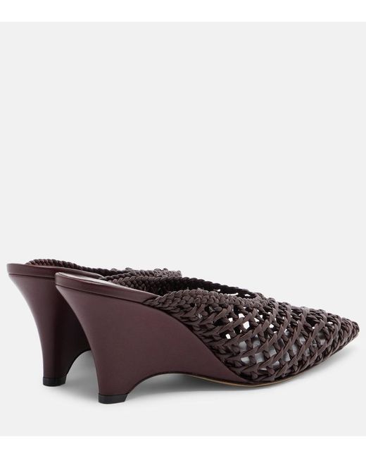 Le Monde Beryl Brown Victoria Leather Wedge Mules