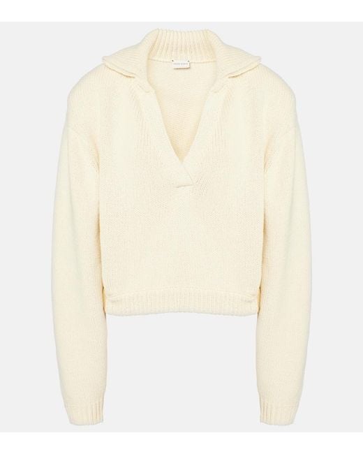 Magda Butrym White Cropped Cotton-Blend Polo Sweater