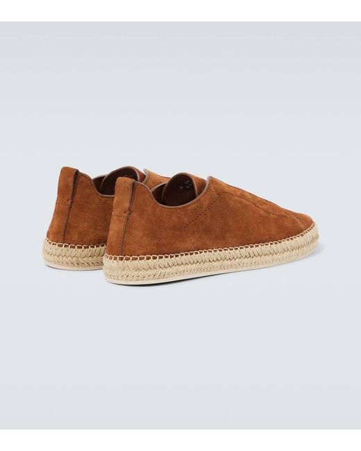 Zegna Brown Triple Stitch Suede Espadrilles for men