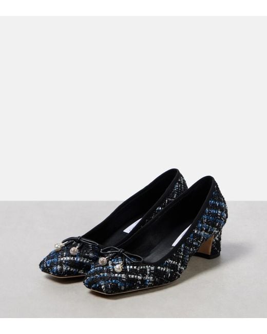 Jimmy Choo Blue Elme 45 Bow-Detail Tweed Pumps