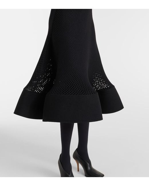 Alaïa Black Open-Knit Wool-Blend Midi Skirt