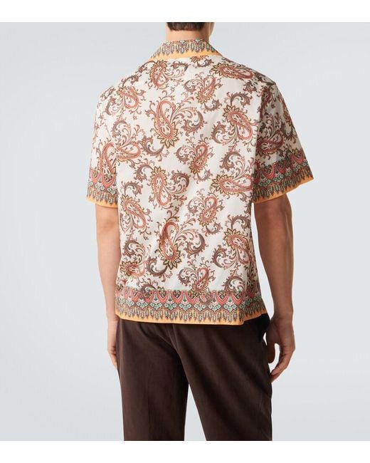 Etro Pink Paisley Cotton Bowling Shirt for men