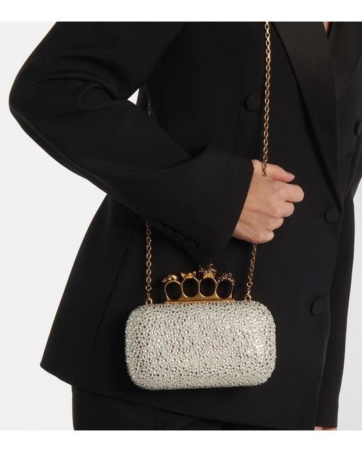 McQueen Metallic Knuckle Embellished Leather Clutch