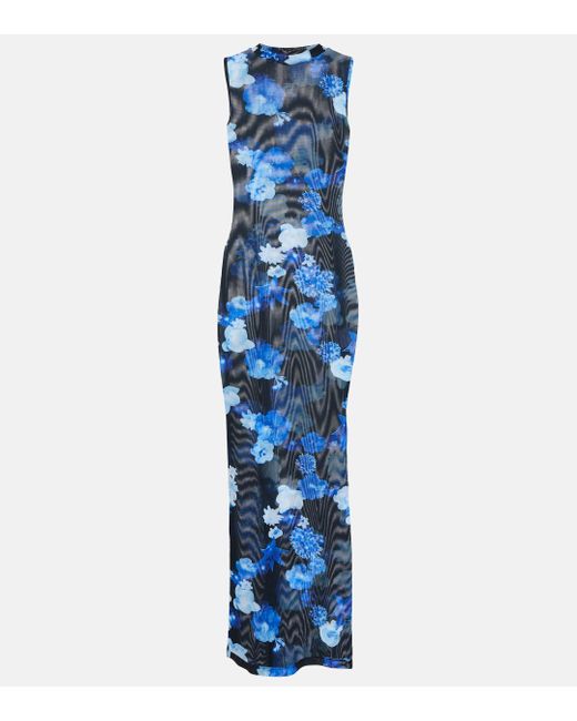 Coperni Blue Floral Mesh Maxi Dress