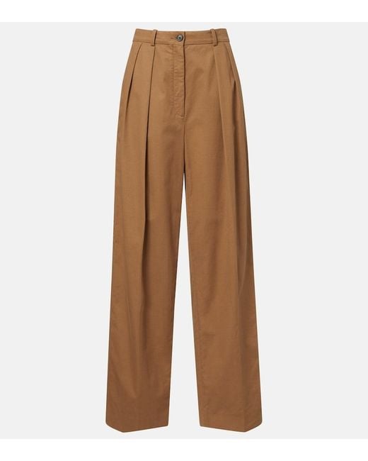 The Row Brown Igor Cotton And Cashmere Wide-Leg Pants