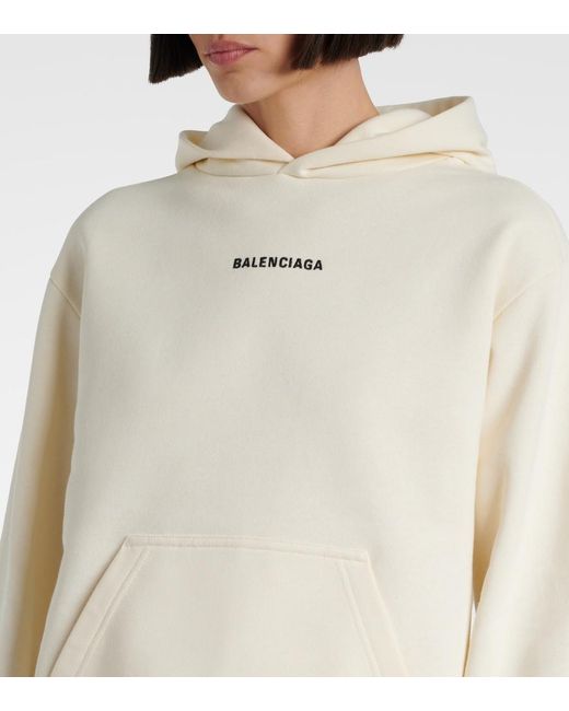 Balenciaga White Logo Cotton Fleece Hoodie