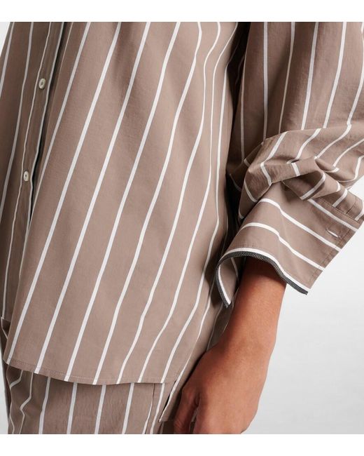 Brunello Cucinelli Brown Monili Striped Cotton-Blend Poplin Shirt