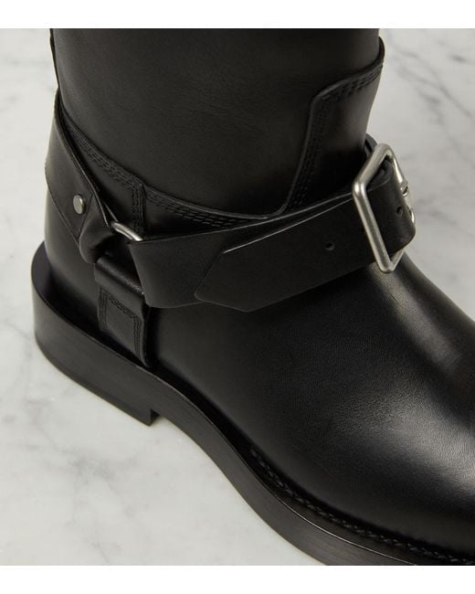 Burberry Black Leather Saddle High Boots