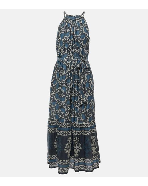 Velvet Blue Midikleid Ghita Aus Baumwolle Und Seide