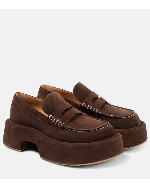 J.W. Anderson Brown Suede Platform Penny Loafers