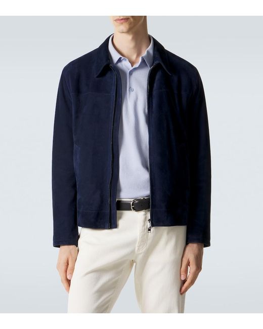 Brioni Blue Suede Blouson Jacket for men