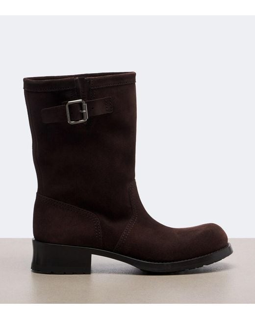Prada Brown Shard Suede Biker Boots