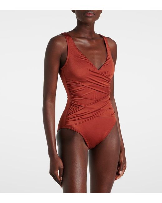 Karla Colletto Red Ruched Swimsuit