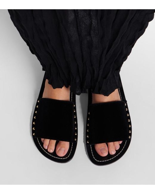 Totême Black Studded Velvet Slides