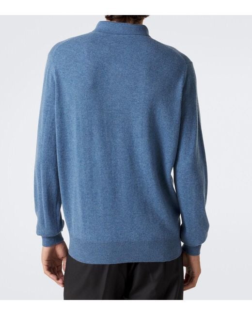 Rubinacci Blue Cashmere Polo Sweater for men
