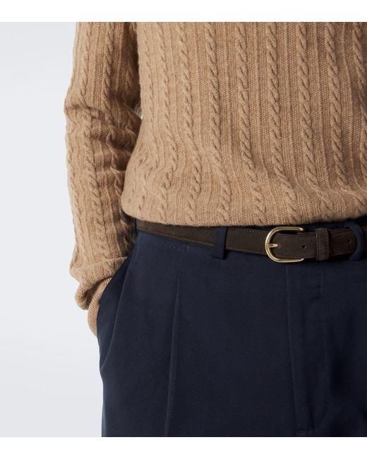 Fedeli Brown Cable-Knit Cashmere Half-Zip Sweater for men