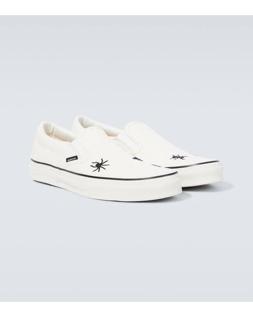 Undercover White Embroidered Cotton Canvas Slip-On Shoes for men