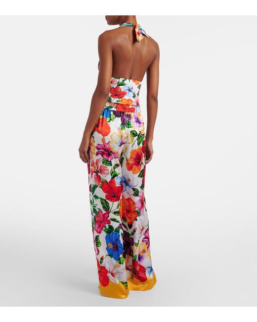 Dolce & Gabbana Red Floral Silk-Blend Satin Palazzo Pants