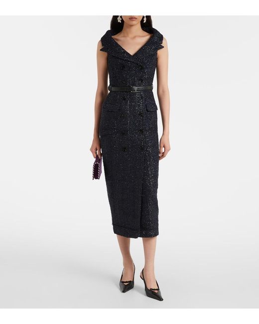 Vestido Midi De Boucle Con Cinturon Self-Portrait de color Blue