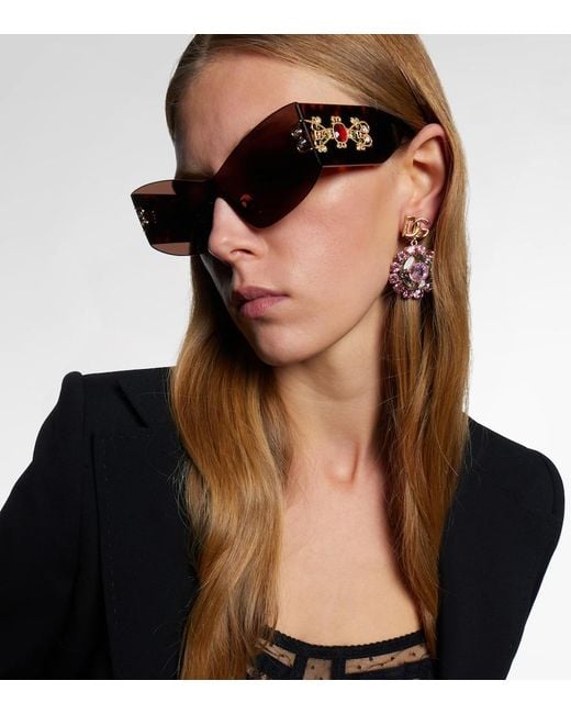 Dolce & Gabbana Brown Embellished Rectangular Sunglasses
