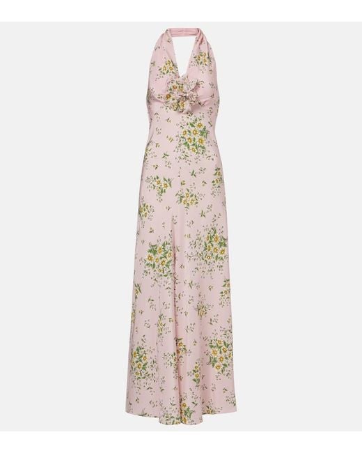 Rodarte Natural Floral-Applique Floral Silk Crepe Gown