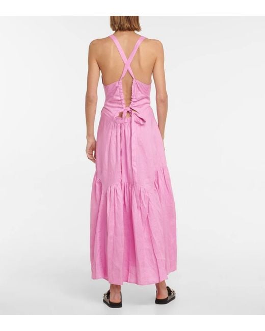 Lee Mathews Pink Ali Linen Maxi Dress