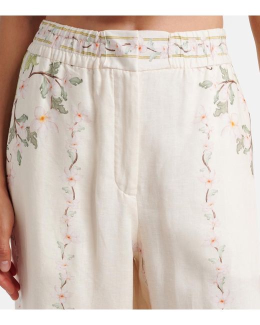Agua Bendita Natural Tota Floral Linen Wide-Leg Pants