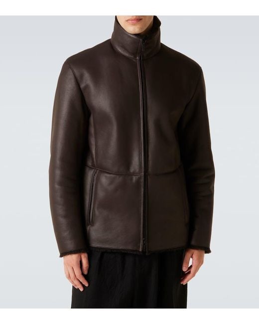 Giorgio Armani Brown Shearling-Lined Leather Jacket for men