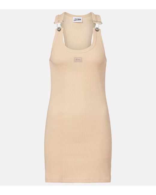 Jean Paul Gaultier Natural Ribbed-Knit Cotton Minidress