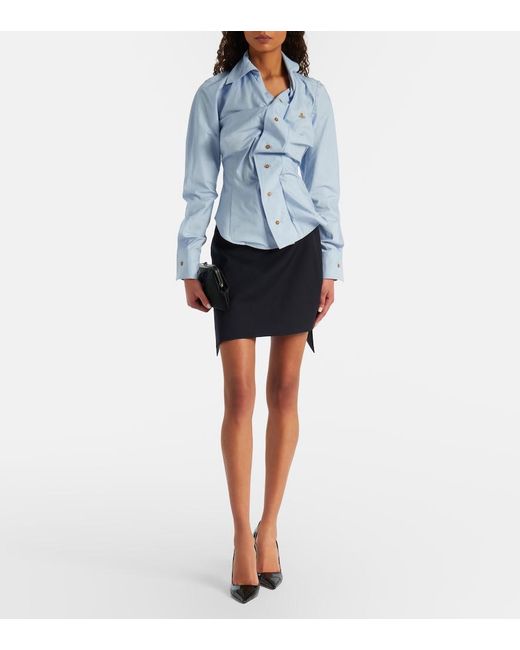 Vivienne Westwood Blue Orb Gathered Cotton Poplin Shirt