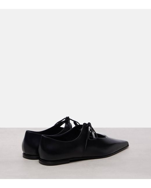 Max Mara Black Laceup Leather Flats