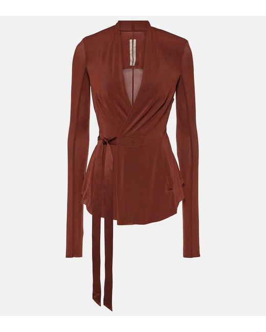 Rick Owens Red Hollywood Cupro-Blend Wrap Jacket