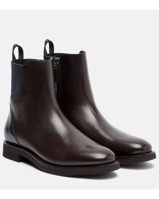 Brunello Cucinelli Black Chelsea Monili Leather Ankle Boots