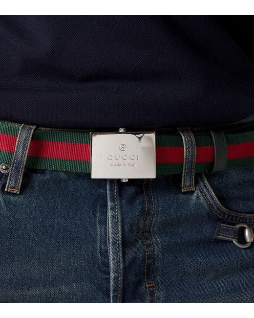 Gucci White Web Stripe Canvas Belt for men
