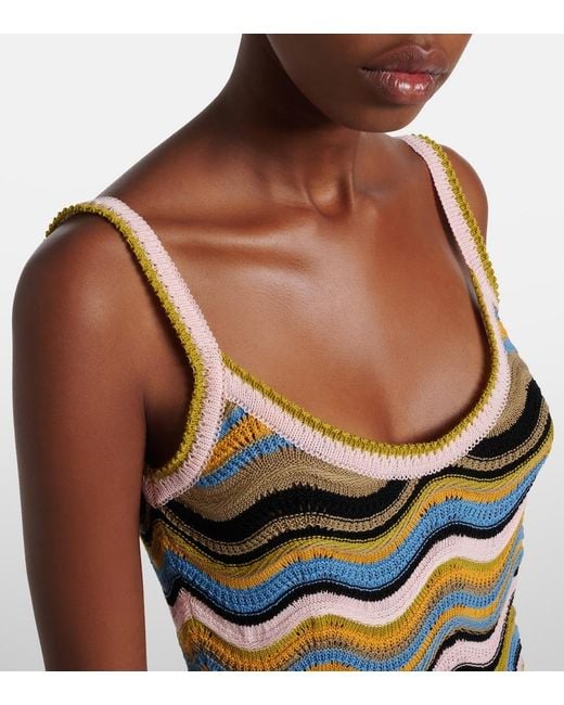 LaDoubleJ Multicolor Chevron Crochet Cotton Midi Dress