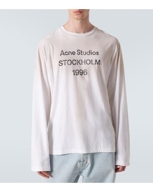 Acne White Logo Distressed Jersey T-Shirt for men
