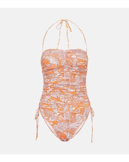 Melissa Odabash White Sydney Printed Bandeau Swimsuit