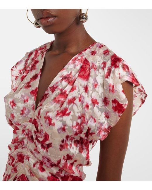 Isabel Marant Red Lindsay Floral Ruched Jacquard Midi Dress